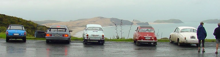 Car lineup at the top of the North Island