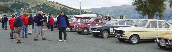 Some of the cars at the start in Akaroa