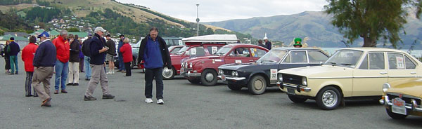 Some of the cars at the start in Akaroa