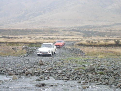 GT6 & MG B about to ford ford