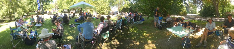 Enjoying the spit roast lunch at our 21st birthday